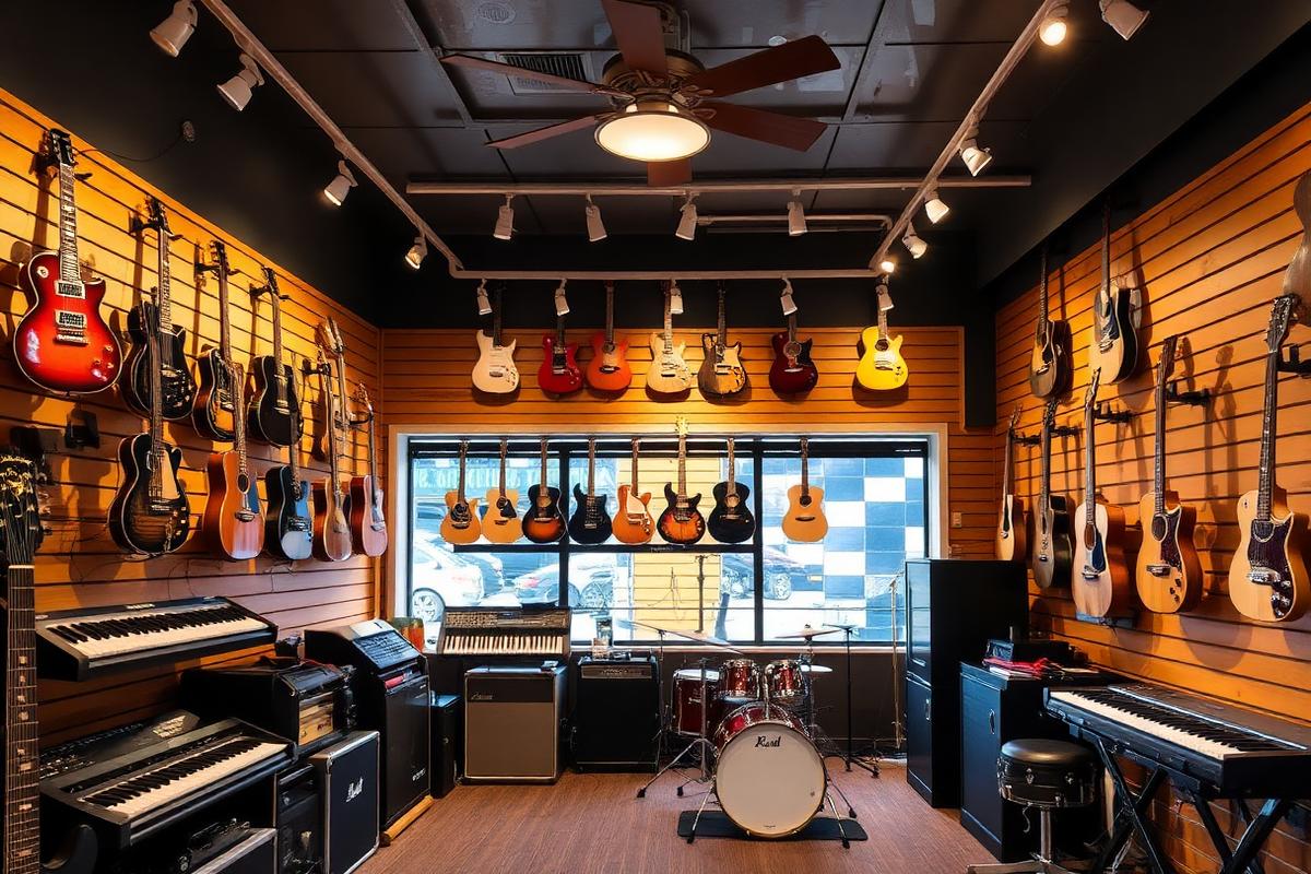 Interior de una tienda de instrumentos musicales